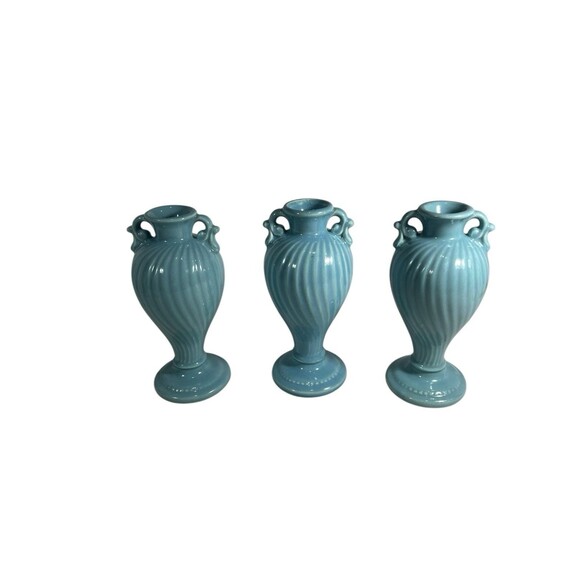 VTG Royal Haeger Light Blue Urn Vase w/Swirls 7" Ceramic Bud Vase Set Of 3 MCM - Picture 12 of 14